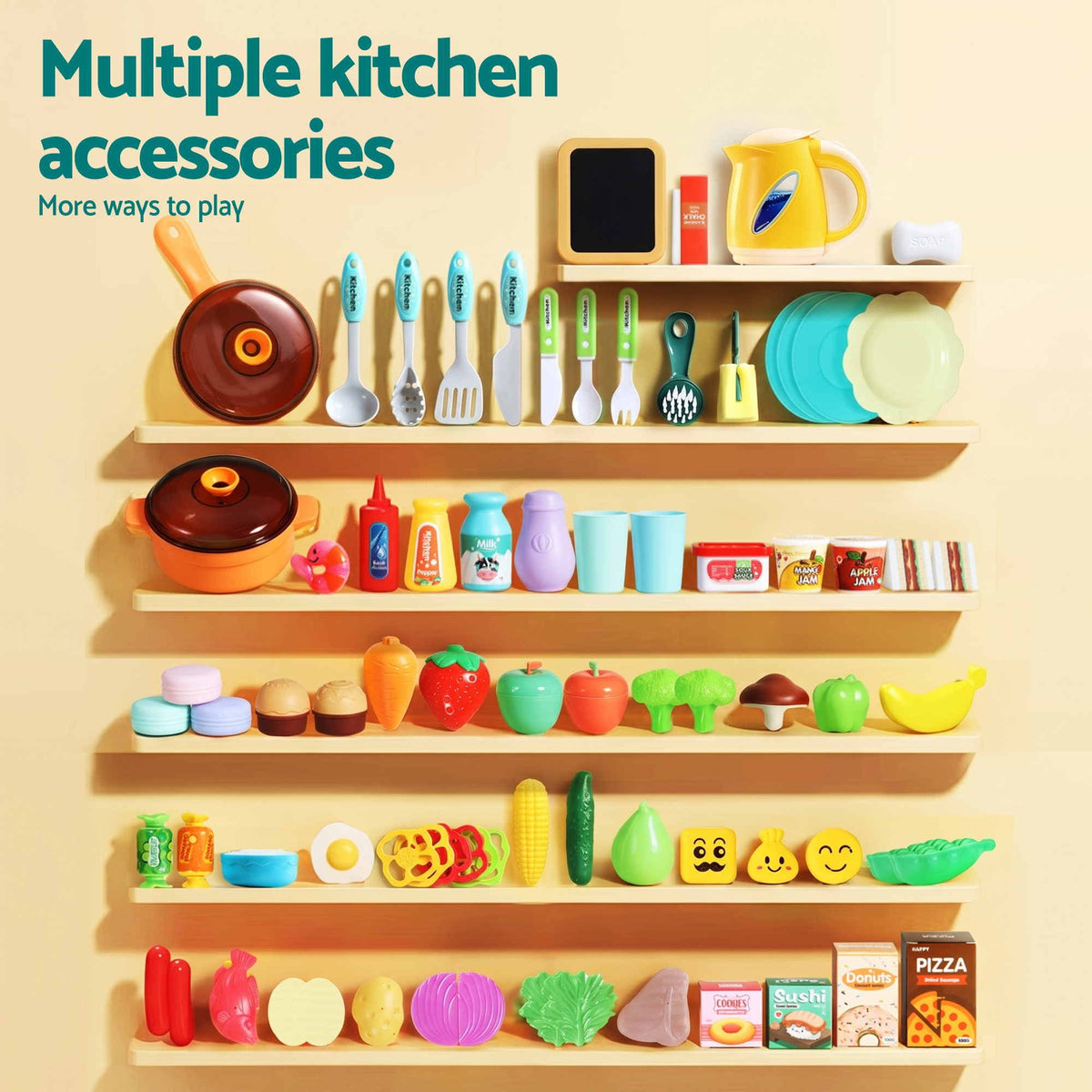 Keezi 2-piece kids pretend kitchen playset with water toys, fishing game, and food play for children, designed for imaginative pretend play.