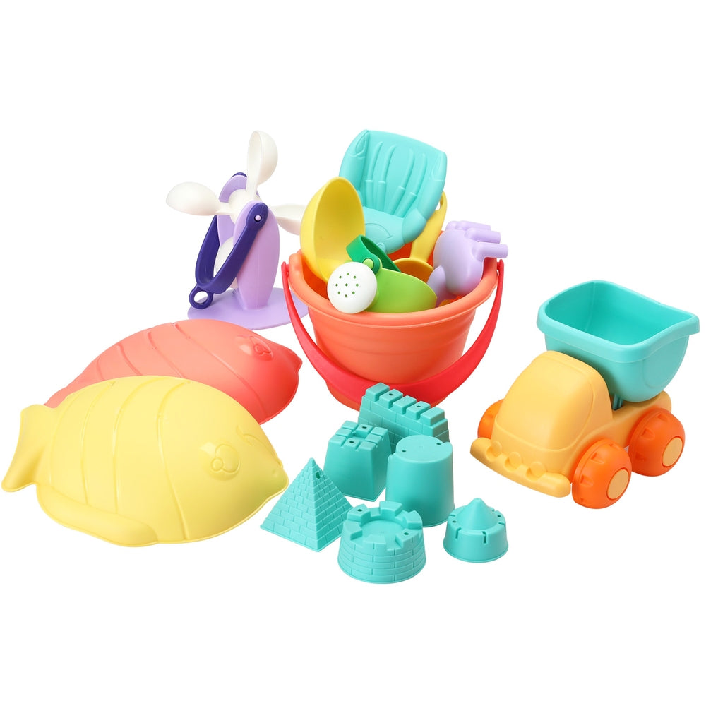 Keezi kids water table and sand toy set with truck, windmill, bucket, shovel, and tools for outdoor play and sandpit fun.