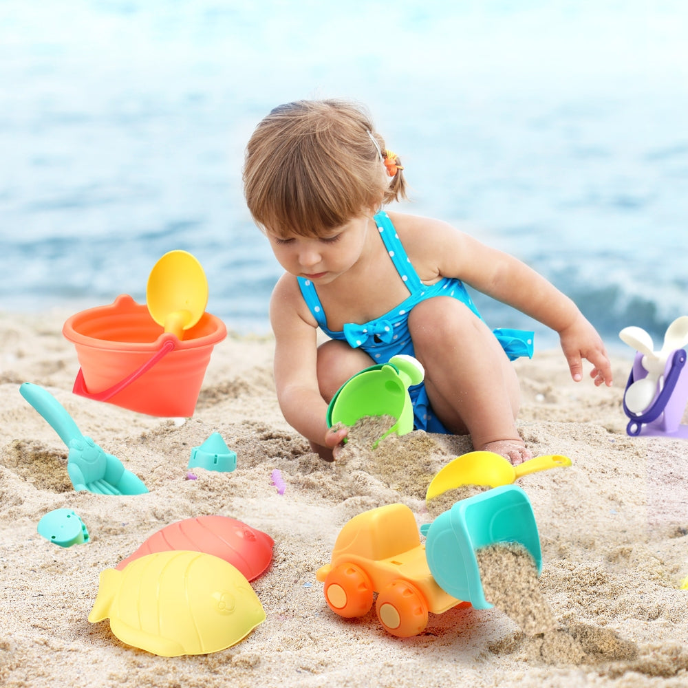 Keezi kids water table kit with sand truck, windmill, bucket, shovel, and tools for outdoor play and sandpit fun.