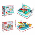 Keezi kids pretend kitchen sink and water playset with fishing game, featuring play food and interactive water features for kids.