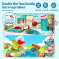Keezi kids pretend kitchen sink and water playset with fishing game toys and play food for imaginative children’s play.