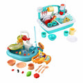 Keezi kids pretend kitchen sink and water playset with fishing game, play food for imaginative baby and kids pretend play activities.