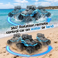 Blue Keezi kids' amphibious remote control car and boat with water spray, 2.4GHz RC toy for children, waterproof fun.