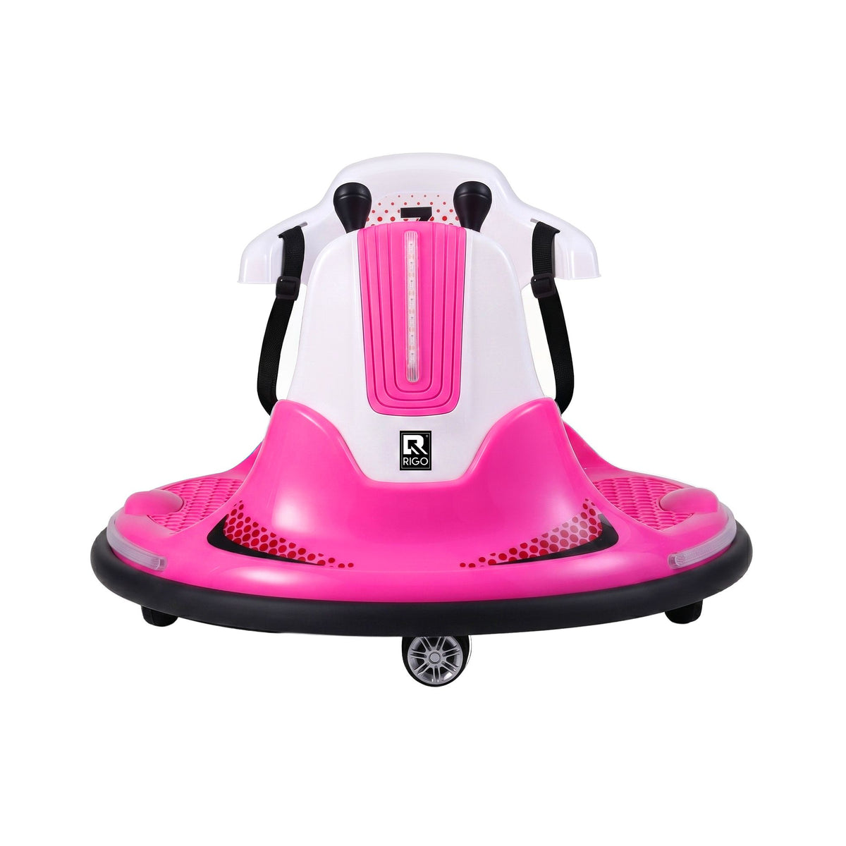 Pink Rigo Ride on Car for kids by Everything Baby, toddler bumper 12V ride-on toy with remote control, suitable for young children.