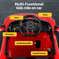 Red licensed Audi R8 12V electric ride-on car for kids with detailed exterior, designed for young children to drive safely.