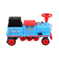 Blue Rigo Kids Ride on Car Train by Everything Baby, 12V electric toy with 2 seats and storage, 87cm long for children.