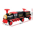 Red Rigo Kids ride-on train car by Everything Baby, 12V electric toy with two seats, 136cm long for children’s outdoor play.