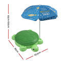 Keezi kids turtle sandbox toy set with umbrella lid, includes 8 accessories, suitable for children 3+ in green.