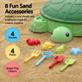 Green Keezi kids turtle sandbox with umbrella lid, featuring 8 accessories for children aged 3+ to enjoy outdoor play.