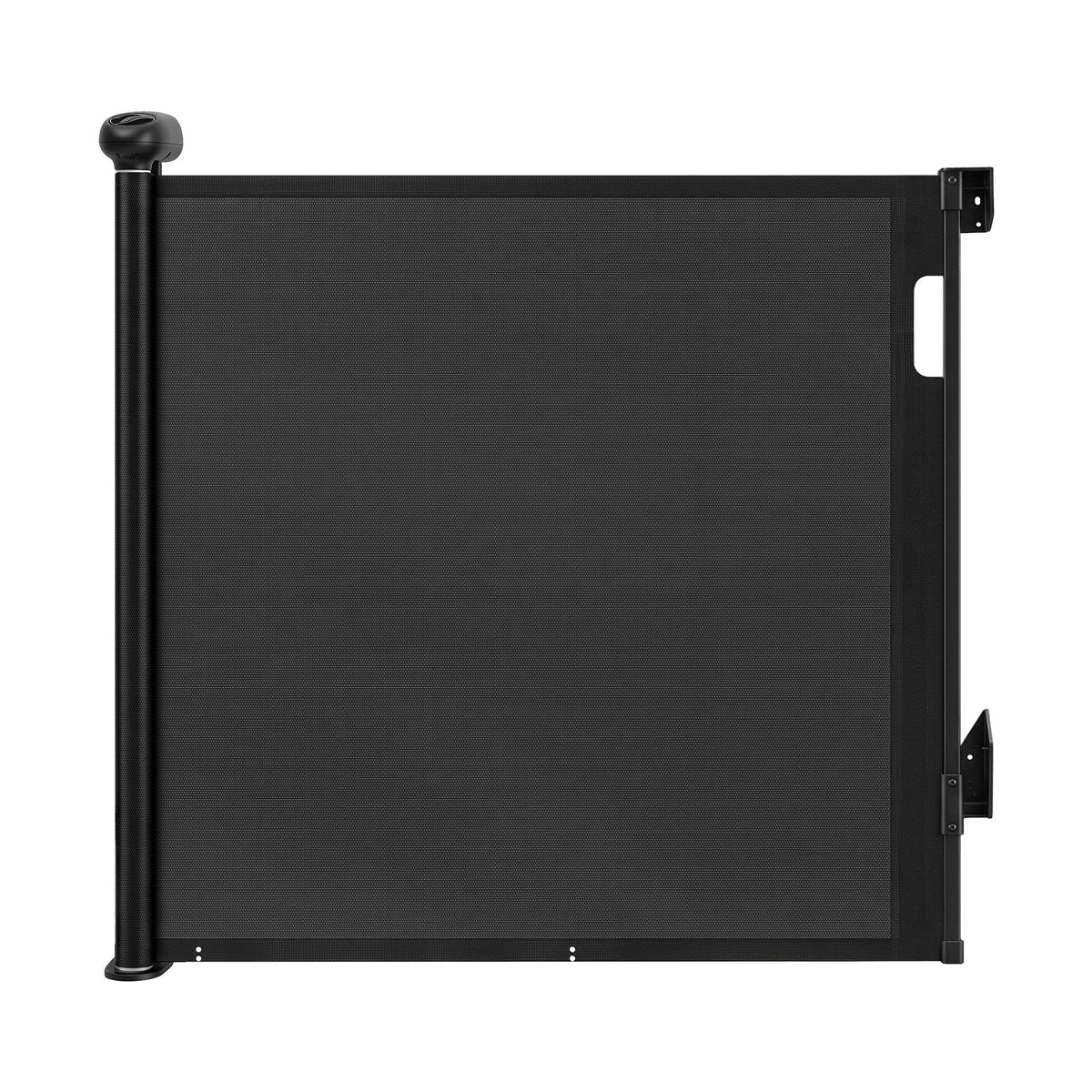 Black Keezi retractable baby gate with extendable design up to 140cm, safety gate for kids and pets in a black finish.