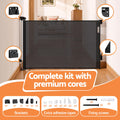 Keezi black retractable baby gate and pet safety fence extending up to 140cm with mesh design for child and pet safety.
