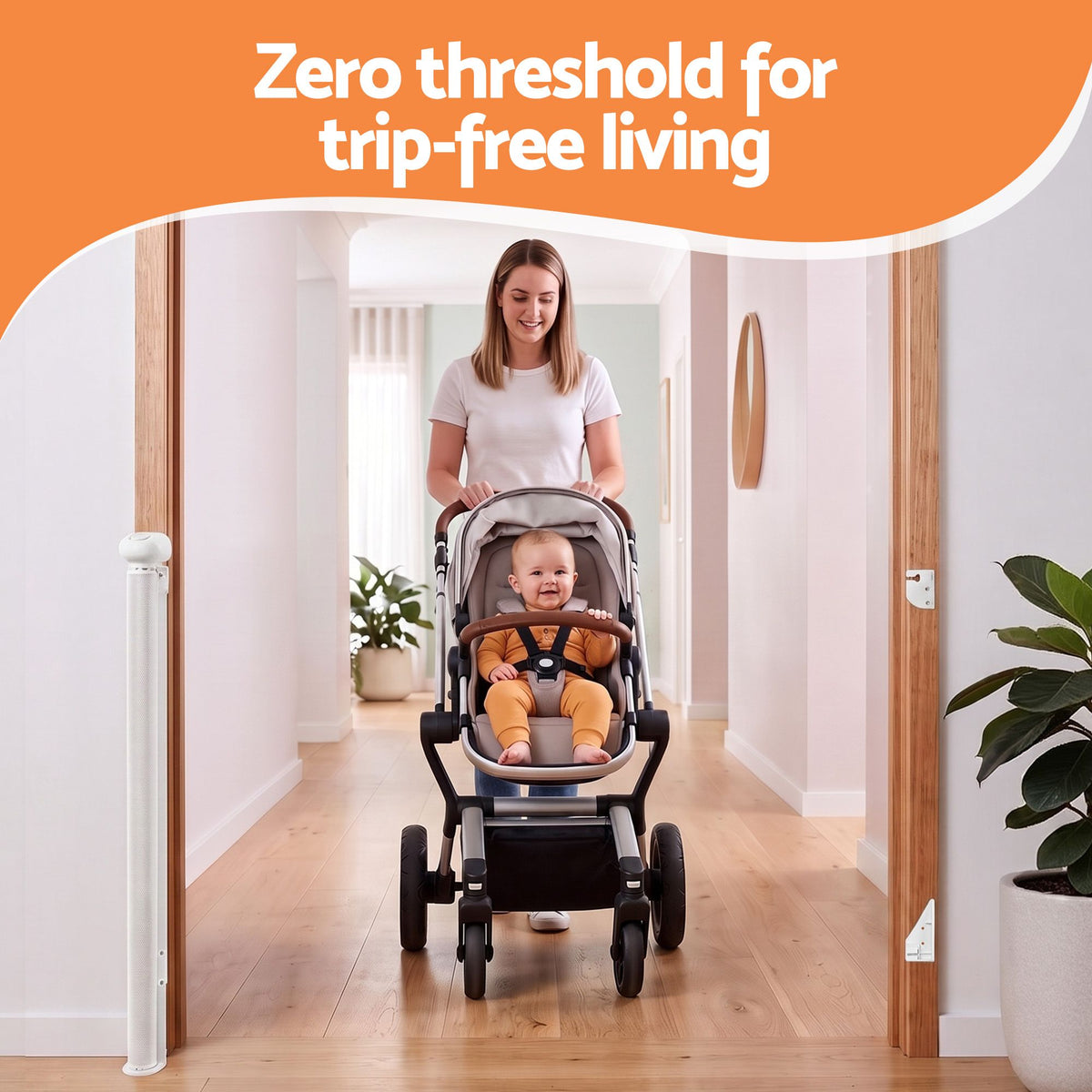 Keezi white retractable baby gate and pet safety fence extending up to 140cm, ideal for child and pet safety.