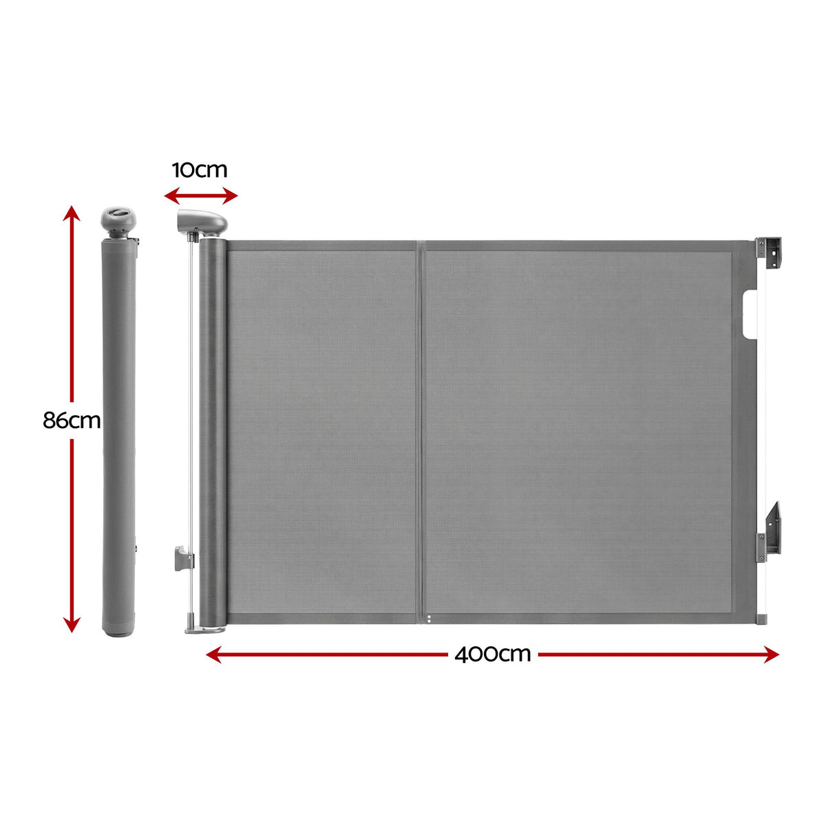 Keezi grey retractable baby and pet safety gate extending up to 400cm, designed for child and pet safety in homes.