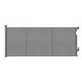 Grey Keezi retractable baby and pet safety gate extending up to 400cm, shown in a secure, open position in a home setting.