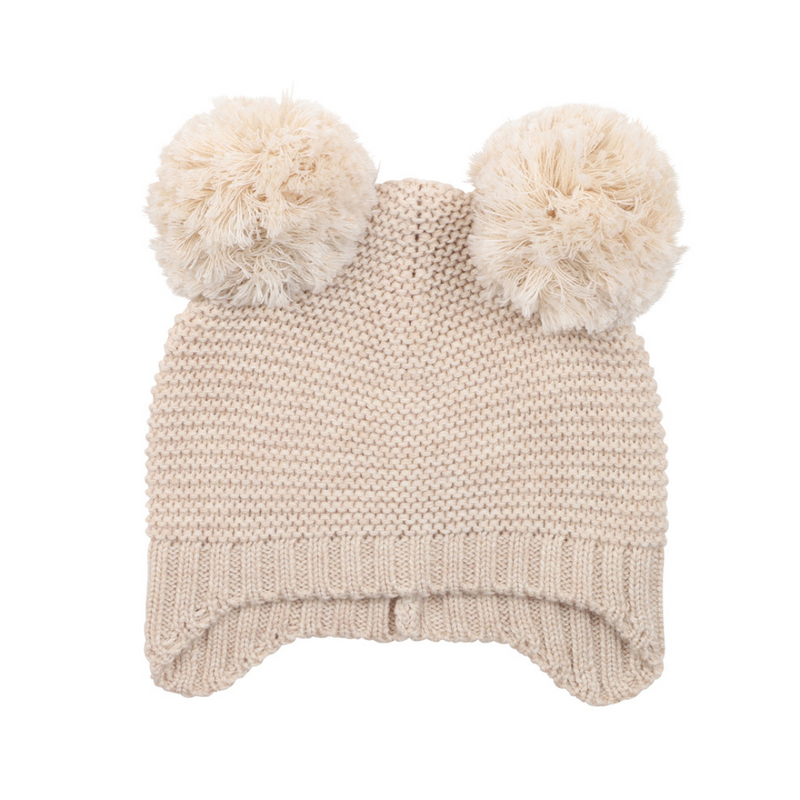Olive PomPom Knitted Beanie - Oat Marle