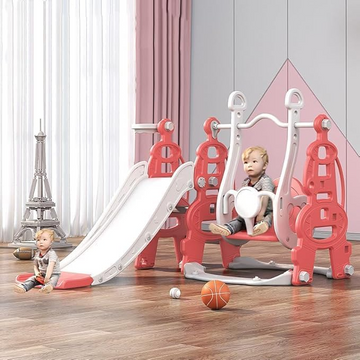 Kids Slide Swing Set Outdoor Toys Playground Activity Basketball Hoop-Pink