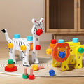 Wooden animal building toy set for kids, colorful preschool construction toys by Everything Baby for creative, educational play.