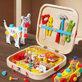 Wooden animal building toy set for kids, educational and creative preschool construction toy by Everything Baby, non-toxic wooden materials.
