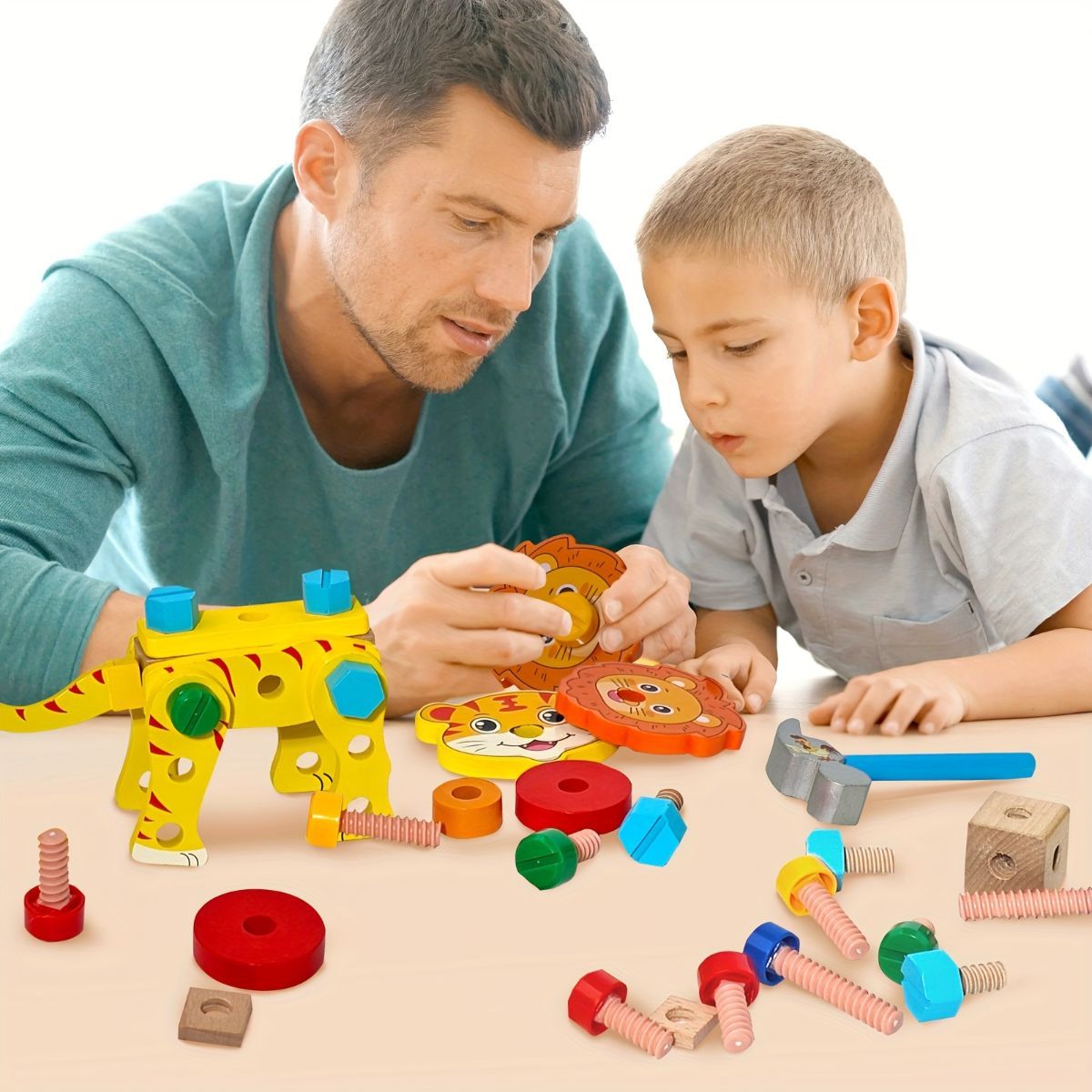 Wooden animal building toy from Everything Baby, kids tool set for preschool construction and creative play, non-toxic wooden toys.