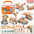 Wooden building set with electric drill toy for kids, educational construction kit, 119 pieces, children’s creative puzzle and tool kit