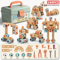 Wooden building set with electric drill toy for kids, educational construction kit, 119 pieces, children’s creative puzzle and tool kit.