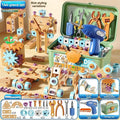 Wooden building set with electric drill toy for kids, educational construction kit with 125 pieces for creative play and hand-eye coordination.