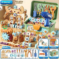 Wooden building set with electric drill toy for kids, 125-piece educational construction and puzzle kit for kids' hand-eye coordination.