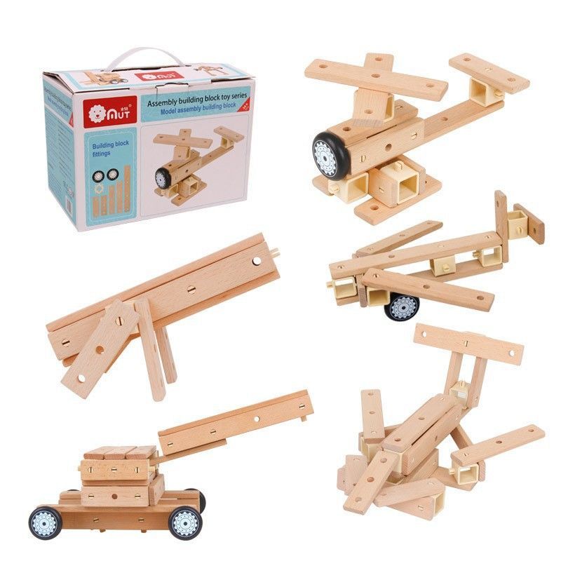 Wooden animal-themed toolbox building set for kids by Everything Baby, promotes creative play and fine motor skills.