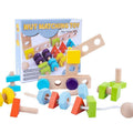 Wooden animal-themed toy toolbox by Everything Baby with building blocks for kids, promoting creativity and fine motor skills.