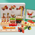 Wooden animal-themed toolbox toy by Everything Baby, kids building set for creative play and fine motor skill development.