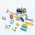 Wooden animal-themed toolbox building set for kids, promoting fine motor skills and creative play, educational toy for children.