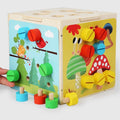 Wooden animal-themed toy toolbox with building blocks for kids, promoting creative play and fine motor skills.
