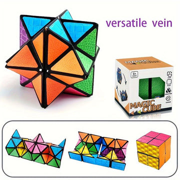 Colorful 3D hexagonal puzzle toy, Infinite Cube by Everything Baby, made of ABS plastic, designed to enhance brain skills and relaxation.