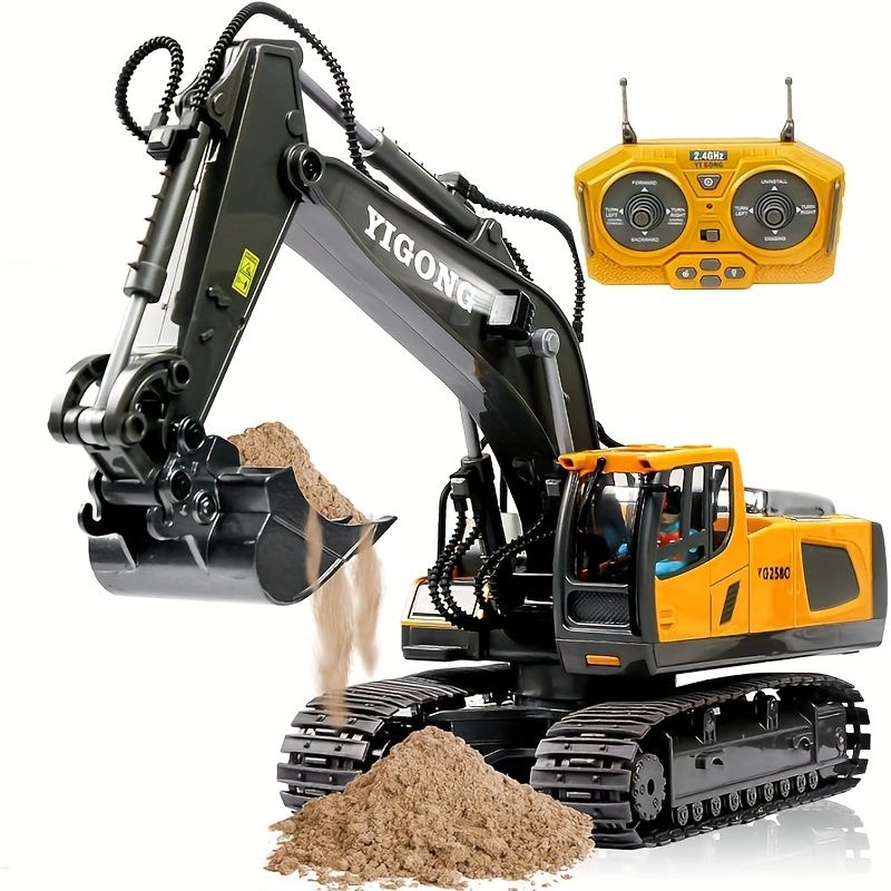 Larger 1/18 scale remote control alloy excavator toy by Everything Baby, featuring unlimited rotation and realistic engineering details.