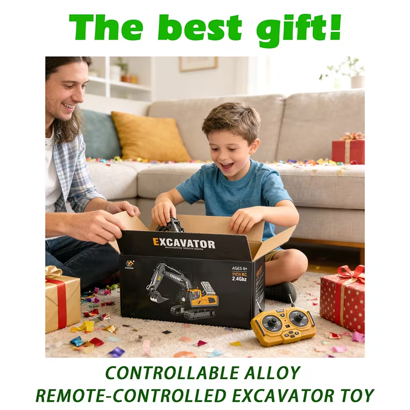 1/18 scale remote control excavator toy by Everything Baby, alloy construction, large size, with 360-degree rotation for kids outdoor play