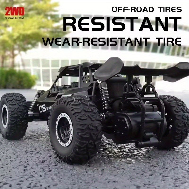 All terrain electric toy car by Everything Baby, 1:16 scale off-road R/C car with headlights and shock absorbers for kids over 3.