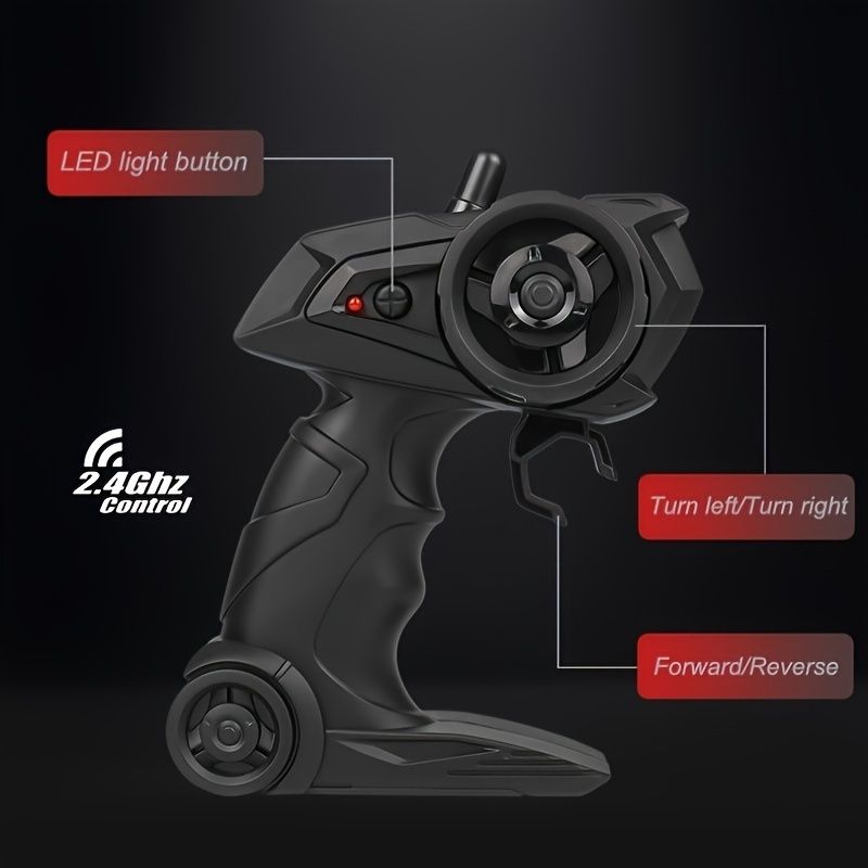 All terrain electric toy car by Everything Baby, 1:16 scale off-road RC vehicle with headlights and shock absorbers for kids over 3.