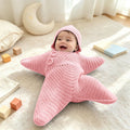 Pink and green baby starfish onesie with snowman and Santa crochet design, fleece knit wearable blanket for newborns, 80cm size.