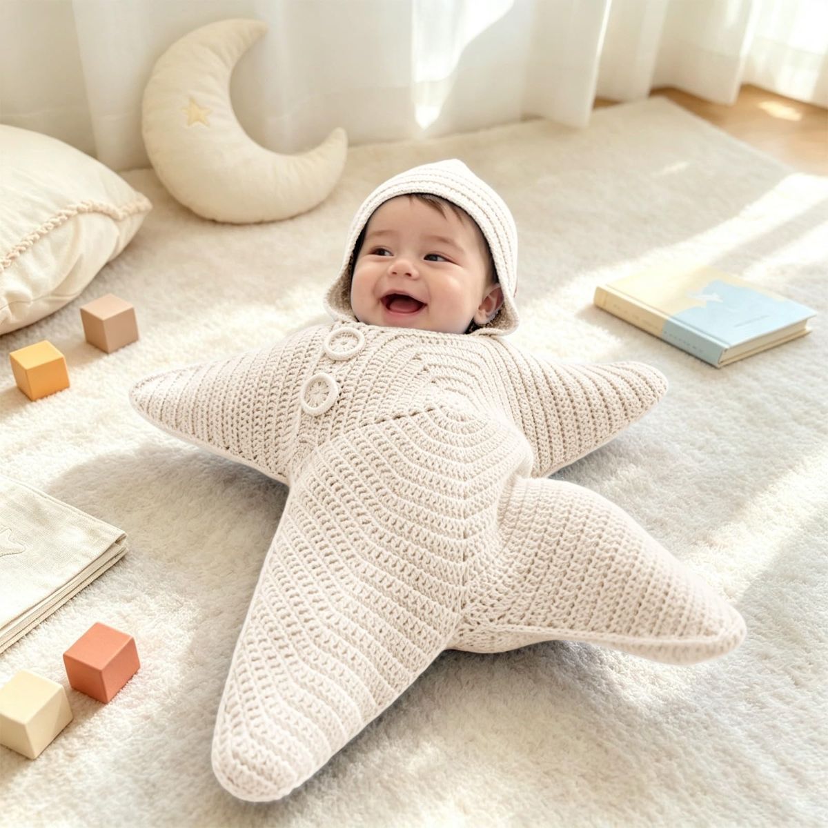 Yellow baby starfish onesie wearable blanket with snowman design, fleece knit fabric, suitable for Christmas and holiday parties.
