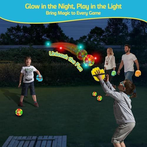 LED Toss and Catch Ball game set with suction cup balls and gloves for kids, outdoor beach or park activity toy by Everything Baby.