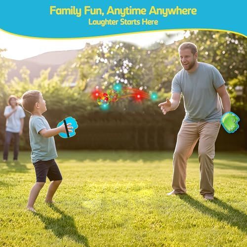 LED and regular toss and catch balls with gloves for kids, outdoor beach or park game set, fun activity toy for kids.