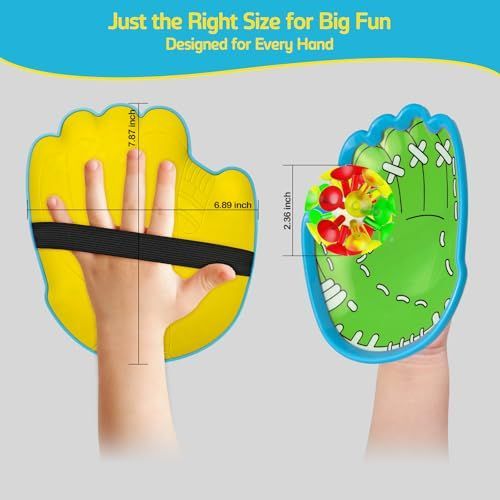 LED Toss and Catch Ball Game Set with glow LED ball, regular ball, and easy-grip gloves for kids' outdoor beach or park play.