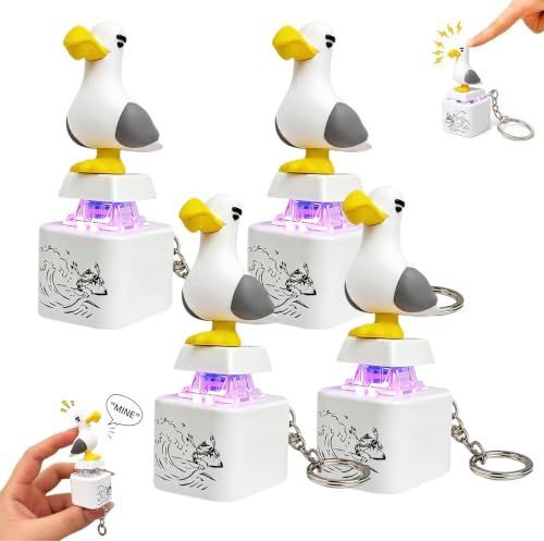 Four colorful button keychains with LED lights and real sound, fun interactive stress relief toys for kids and desk use.