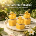 Four duck-themed button keychain fidget toys with LED lights, designed for stress relief, sensory play, and fun office pranks.