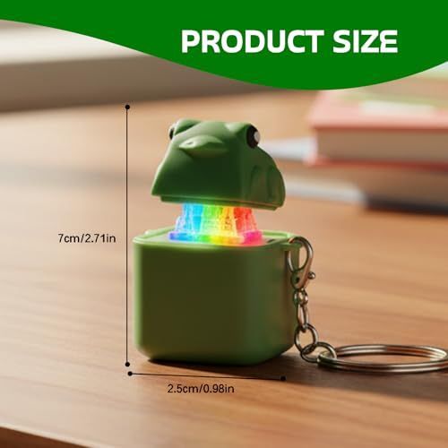 Four frog croaking keychains with LED lights, rechargeable fidget toys for stress relief and sensory play for kids and adults.