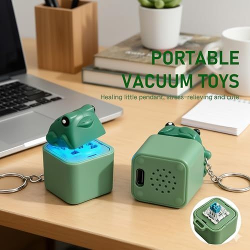 Four frogged-shaped keychains with LED lights, rechargeable, designed as sensory fidget toys for stress relief and anxiety.