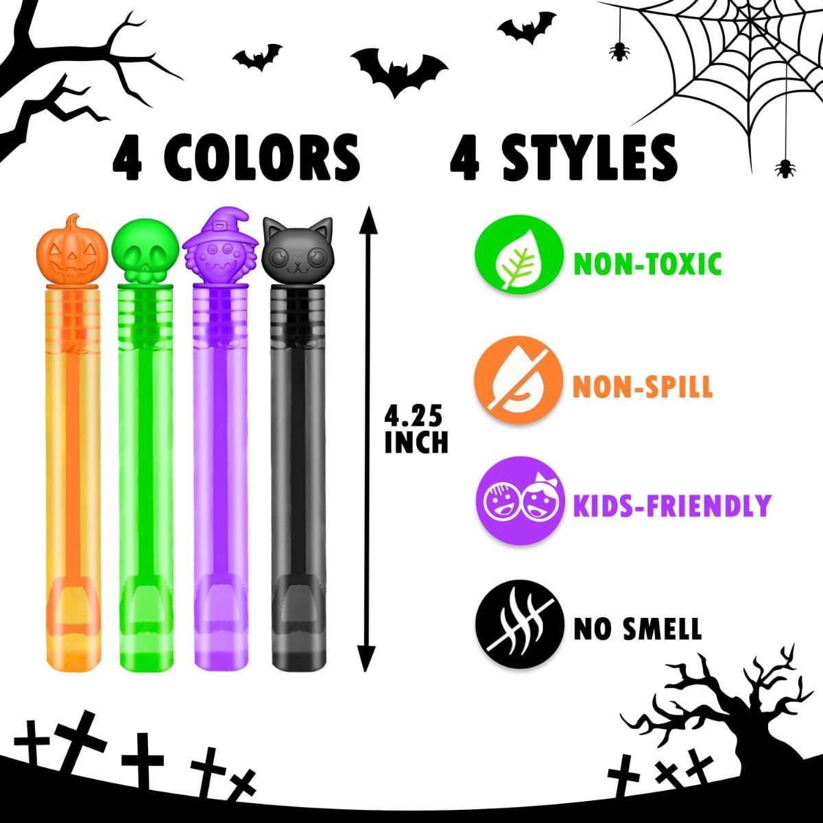 Mini bubble wands and small toys for Halloween treats, toddler party favors, colorful pretend play toys for kids.