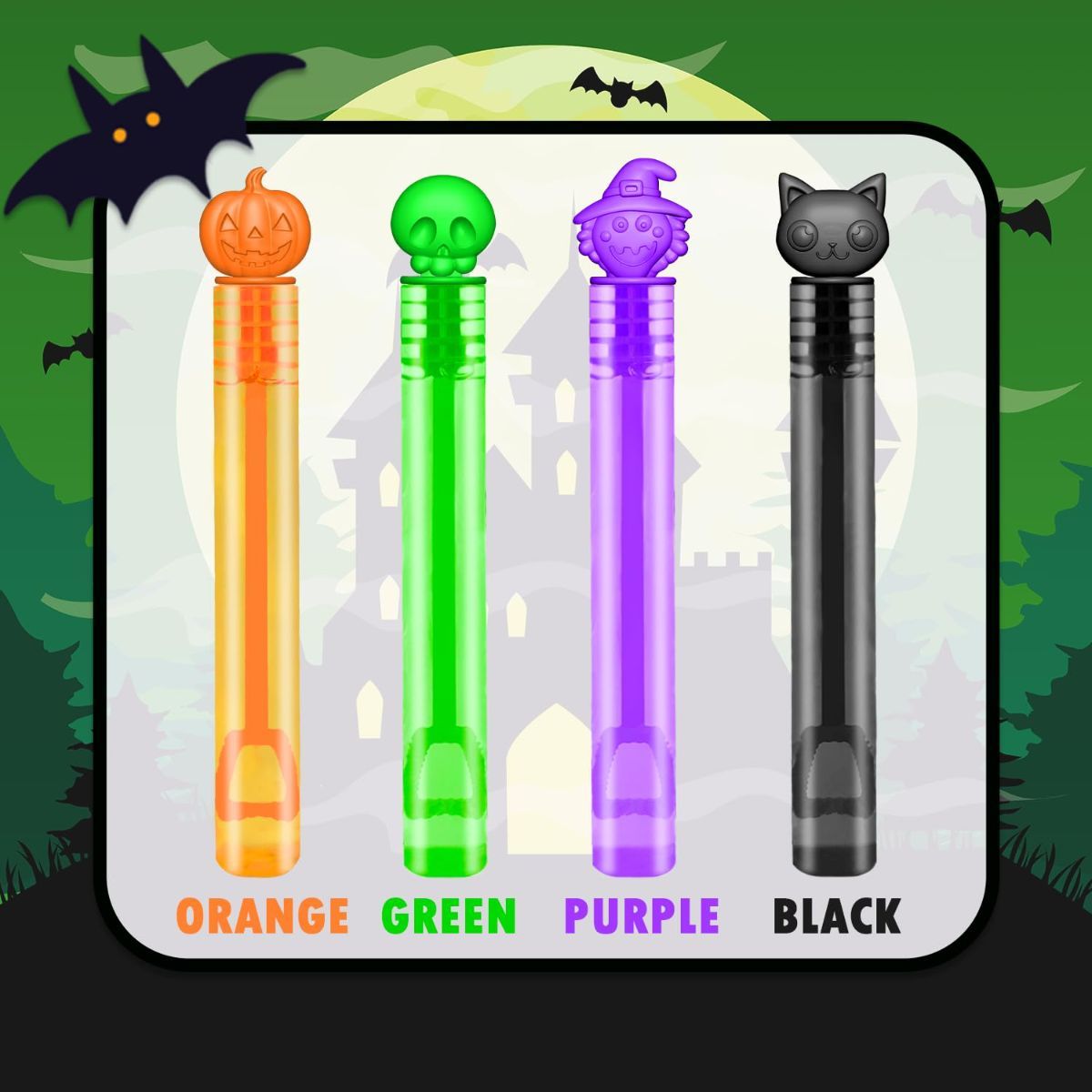 Mini bubble wands and Halloween treats for toddlers from Everything Baby, perfect for kids' party favors and pretend play.