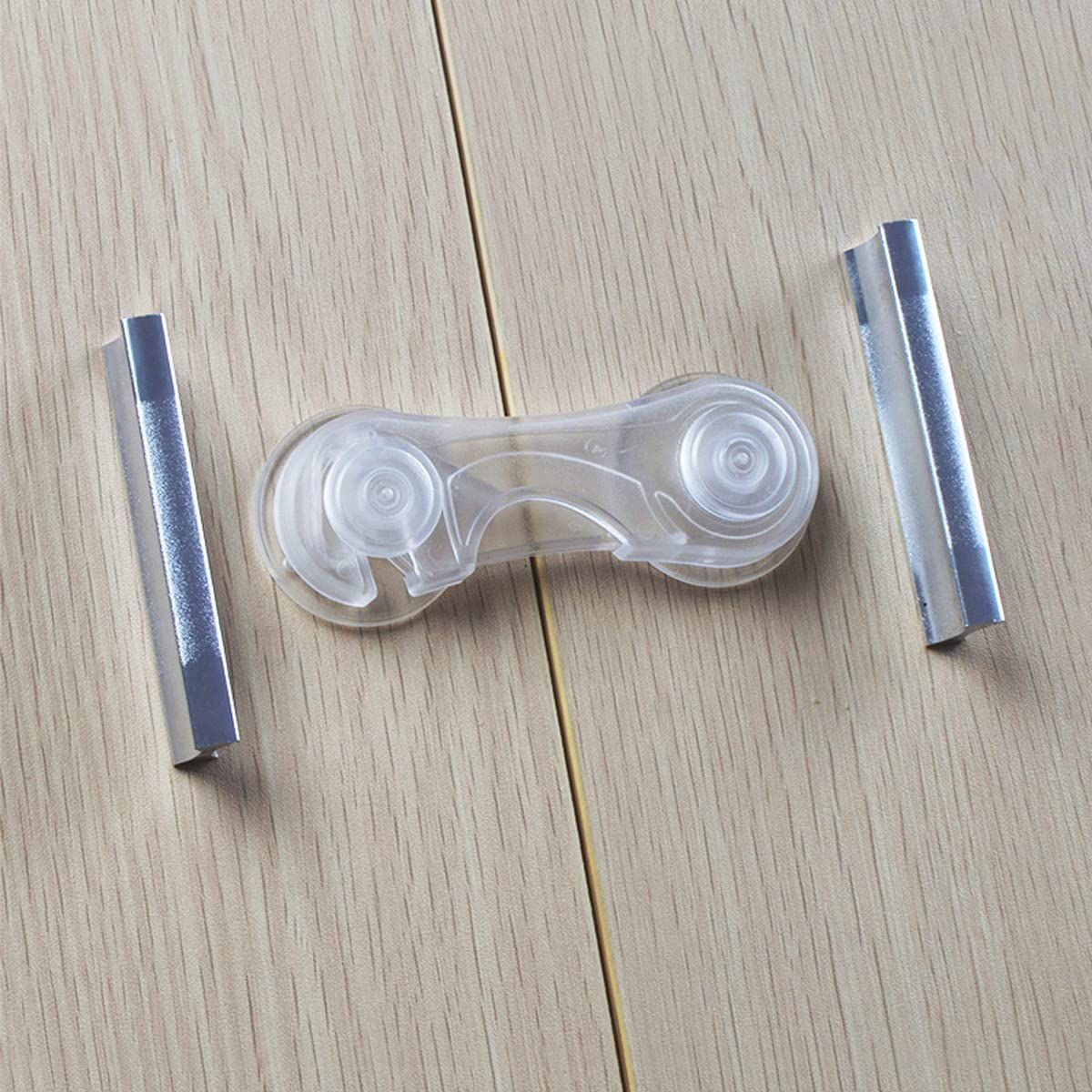 10-pack of transparent child safety cabinet locks by Everything Baby, including extra adhesives for baby-proofing drawers, toilets, and fridges.