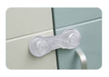 10-pack transparent child safety cabinet locks with extra adhesives, suitable for baby proofing drawers, fridges, toilets, and cabinets.